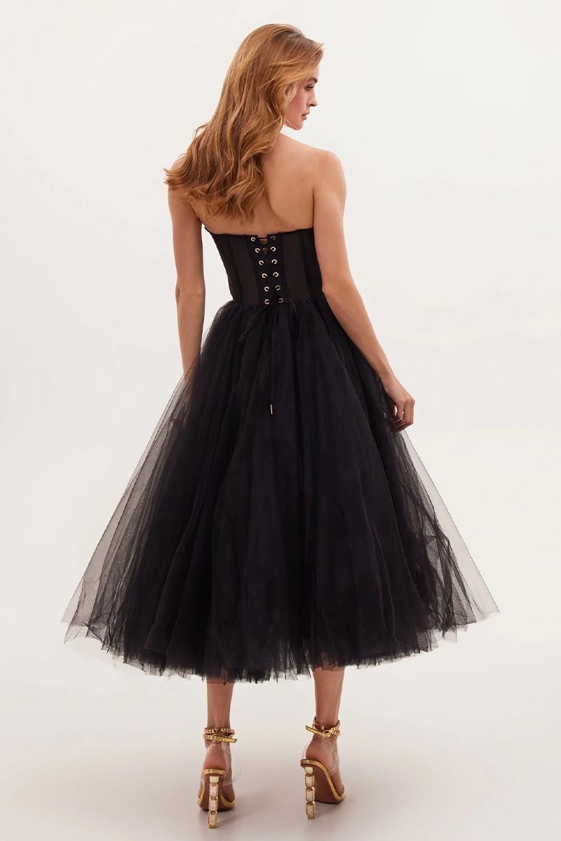 All For Love Strapless Tulle Midi Dress