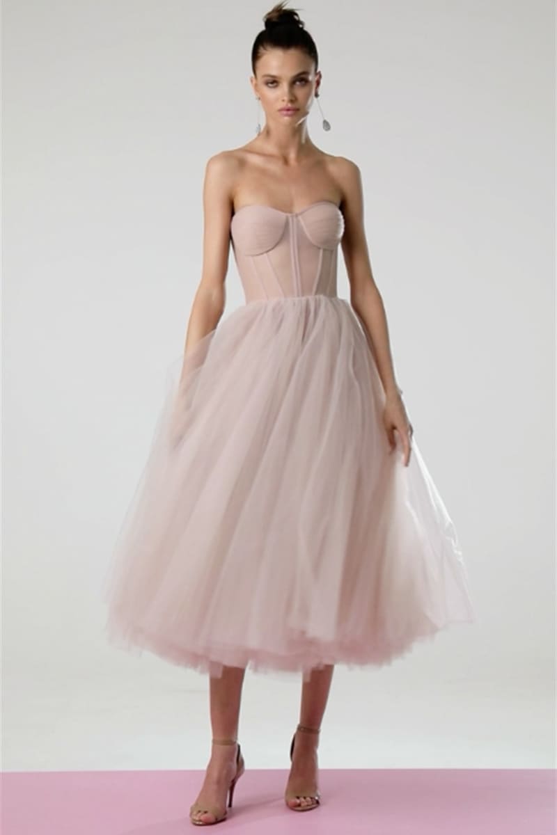 All For Love Strapless Tulle Midi Dress