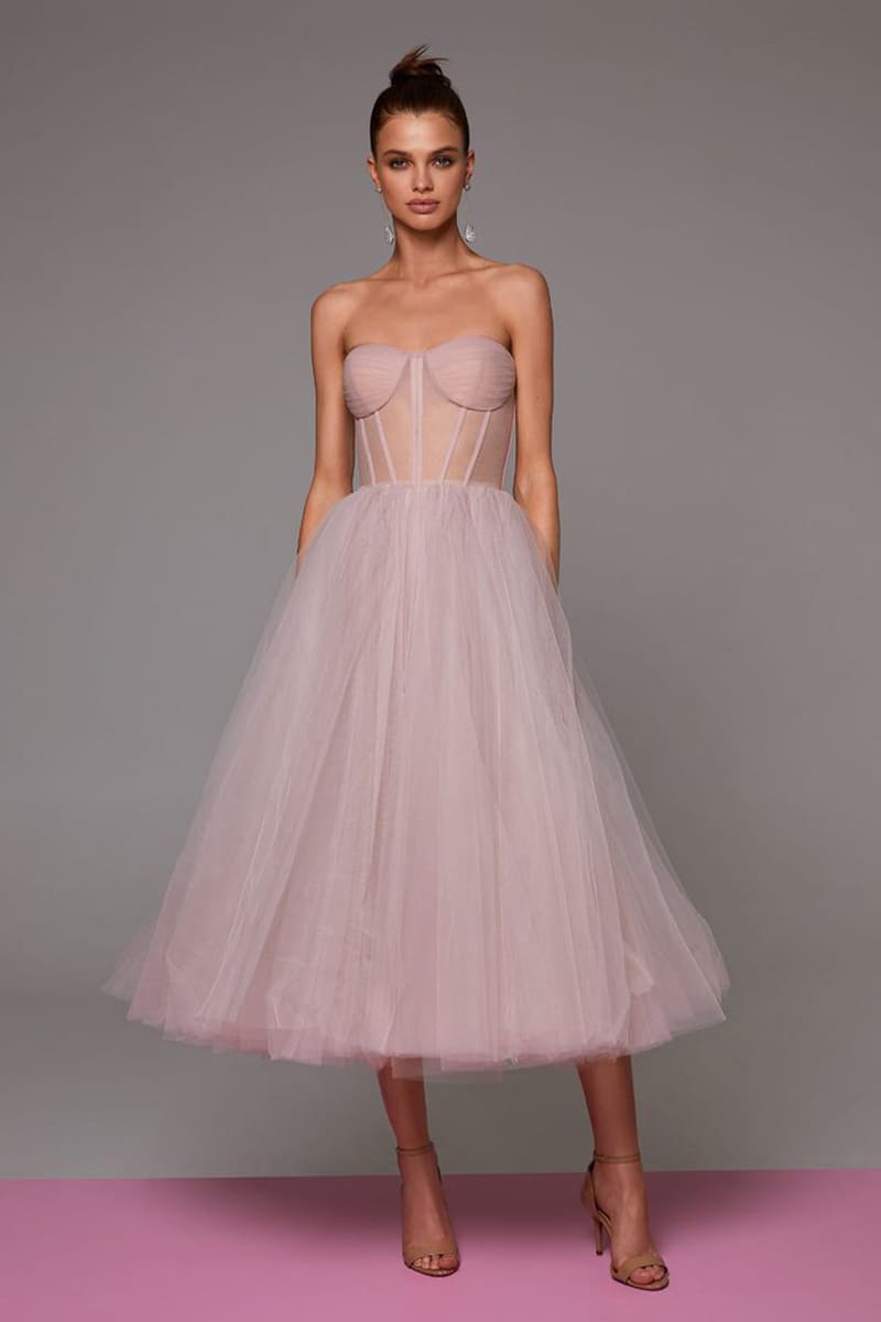 All For Love Strapless Tulle Midi Dress