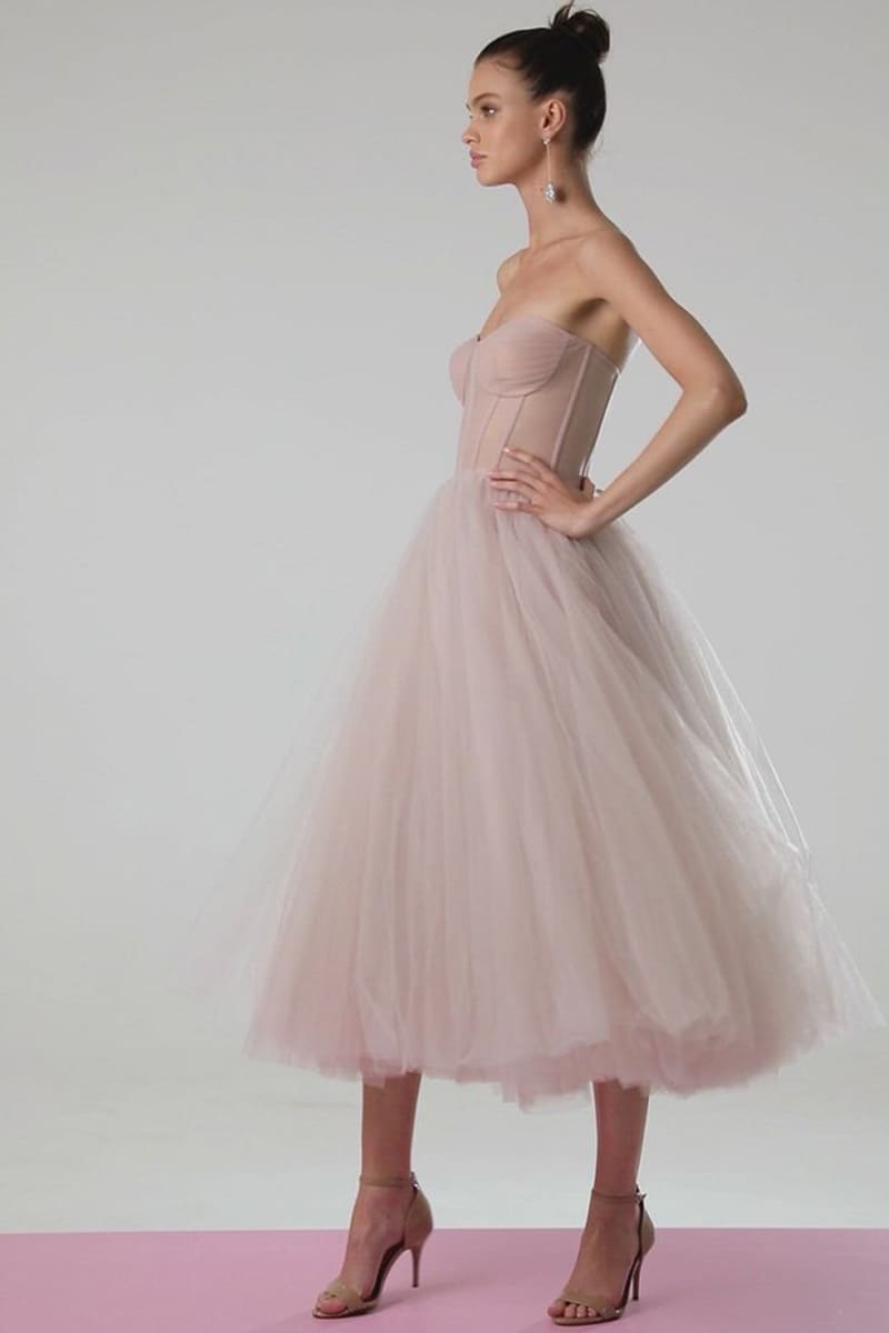 All For Love Strapless Tulle Midi Dress