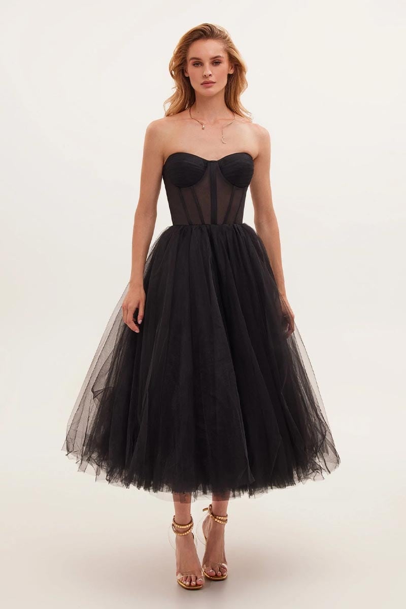 All For Love Strapless Tulle Midi Dress