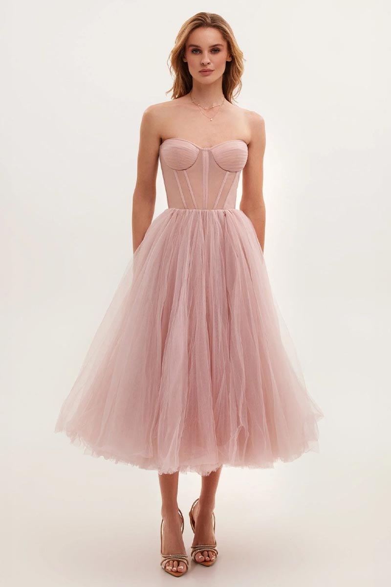 All For Love Strapless Tulle Midi Dress