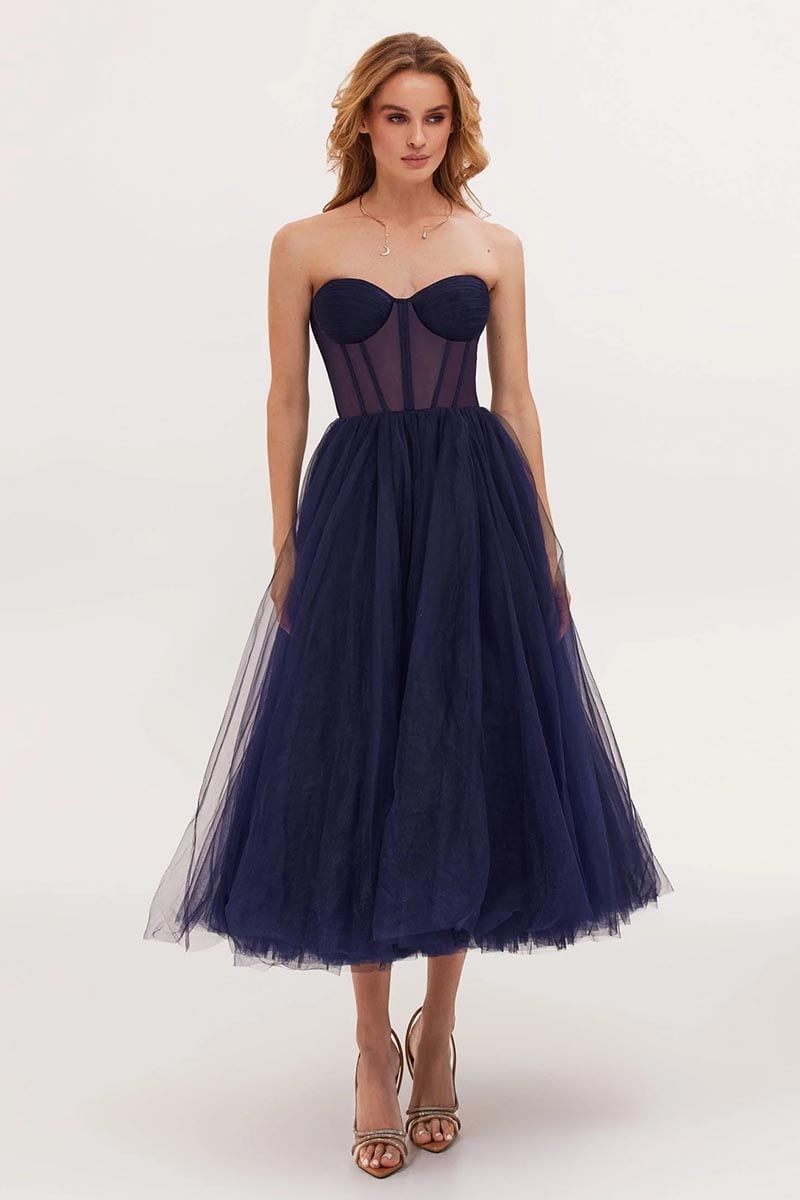 All For Love Strapless Tulle Midi Dress