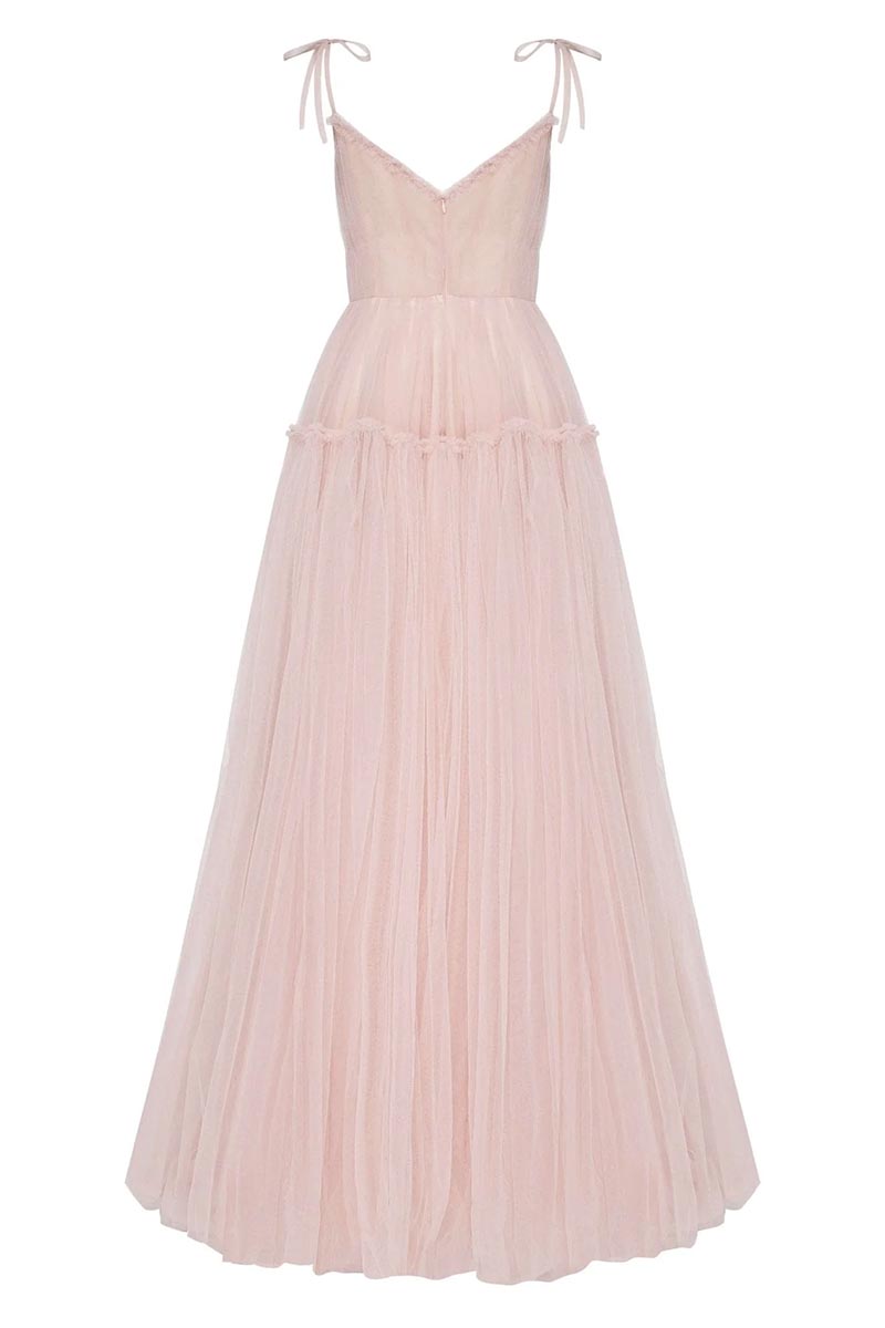 Alluring Beauty Tie-Strap Tulle Maxi Dress