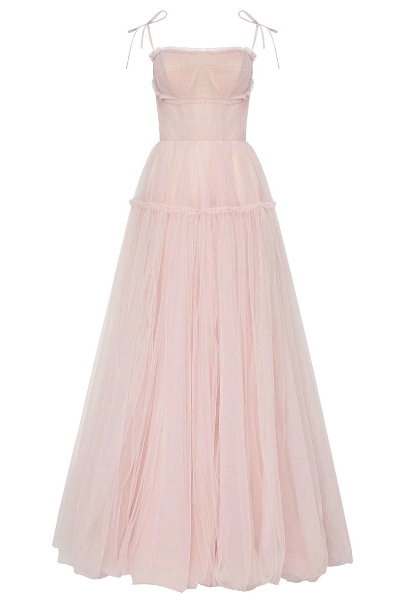 Alluring Beauty Tie-Strap Tulle Maxi Dress