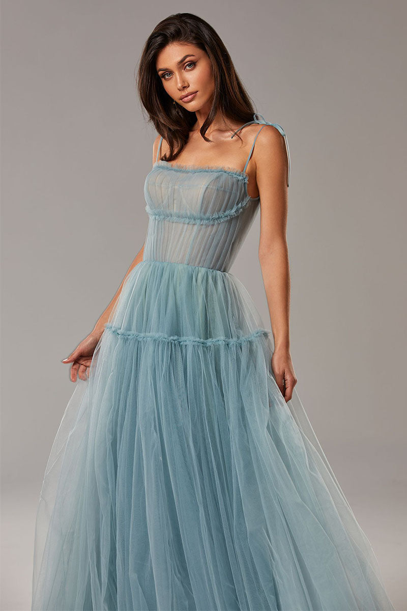 Alluring Beauty Tie-Strap Tulle Maxi Dress