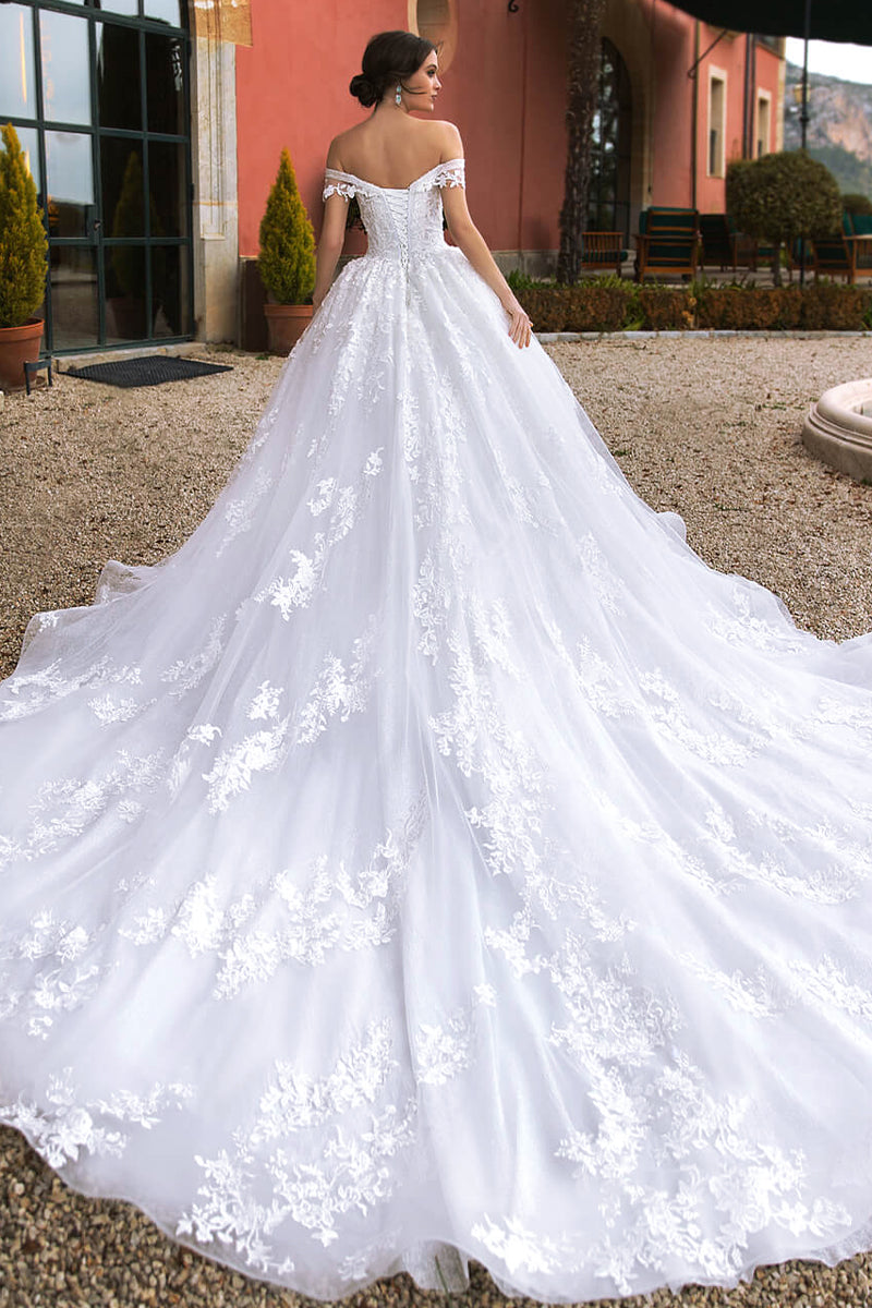 Athens Lace Applique Off-the-Shoulder Wedding Dress