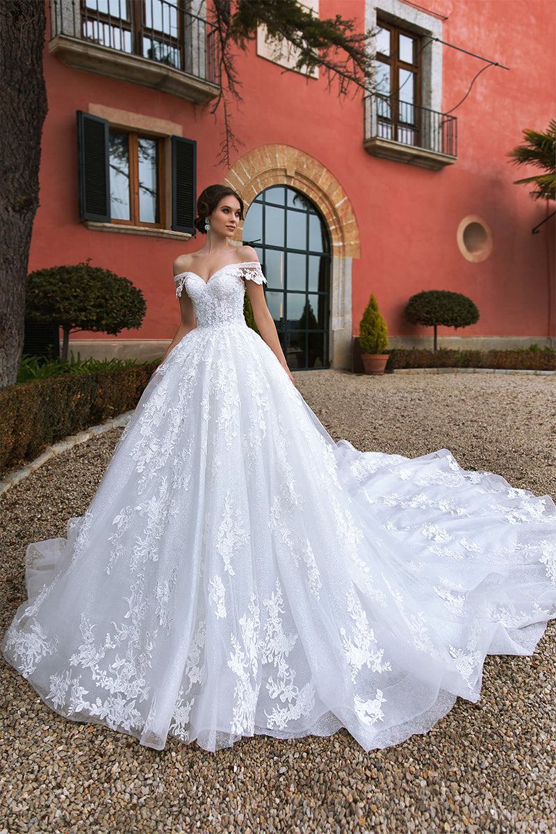 Athens Lace Applique Off-the-Shoulder Wedding Dress