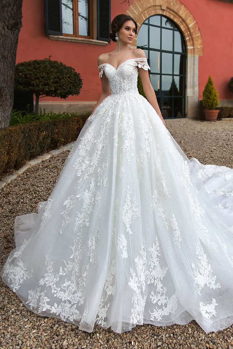 Athens Lace Applique Off-the-Shoulder Wedding Dress