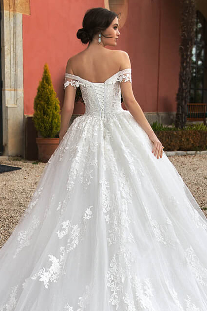 Athens Lace Applique Off-the-Shoulder Wedding Dress