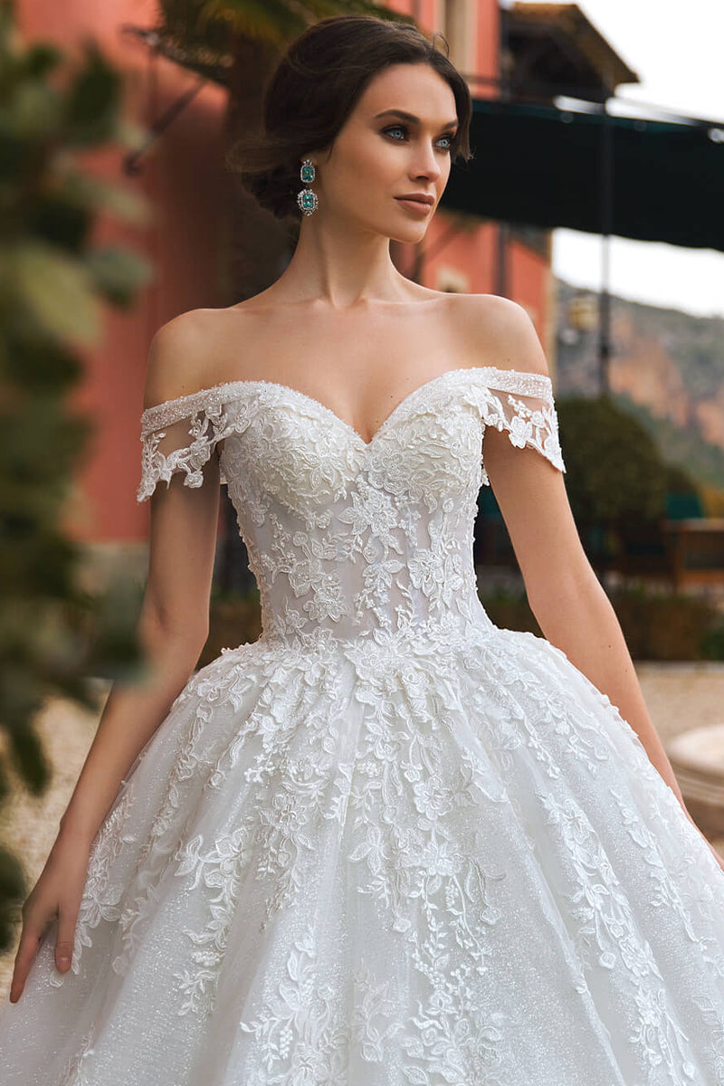 Athens Lace Applique Off-the-Shoulder Wedding Dress