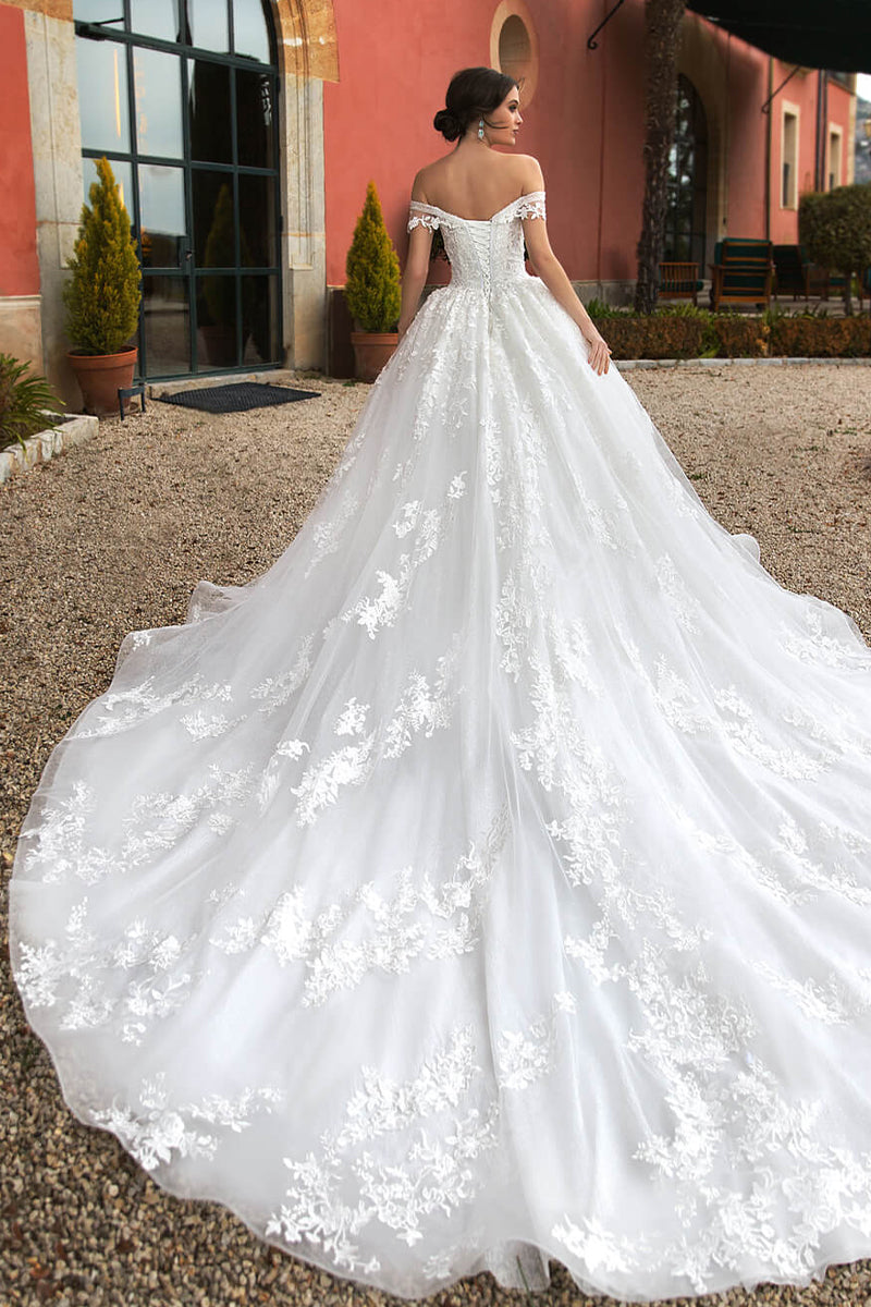 Athens Lace Applique Off-the-Shoulder Wedding Dress