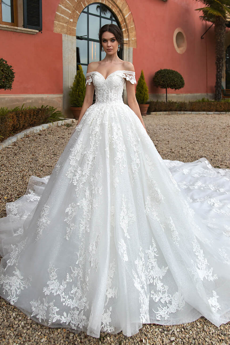 Athens Lace Applique Off-the-Shoulder Wedding Dress