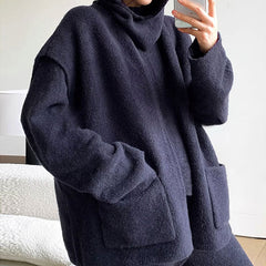 Athflow Granular Fleece Oversized Sweater and Wide Leg Knit Pants Matching Set