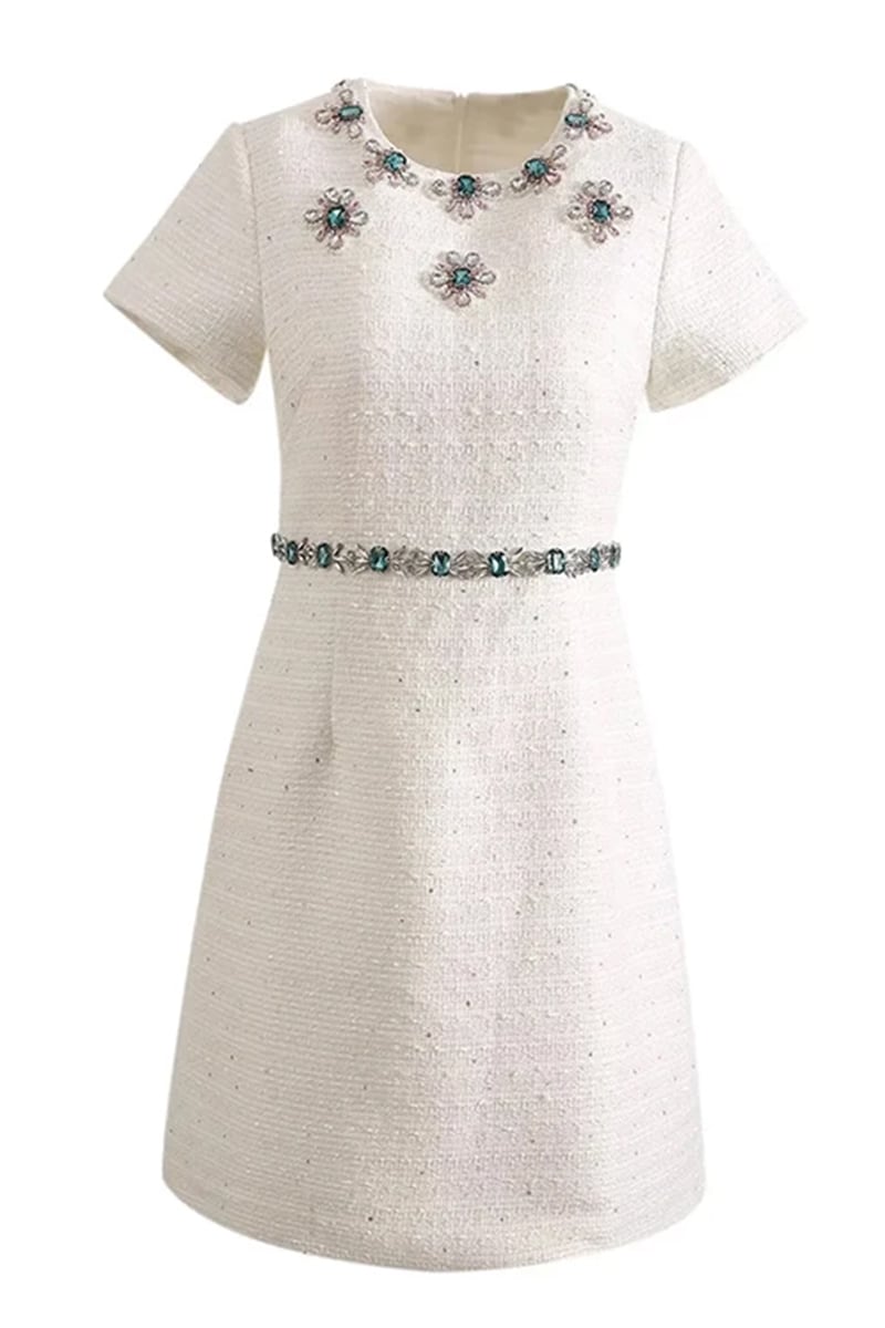 Bela White Jewel-Embellished Mini Dress