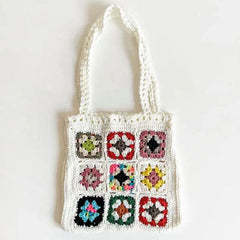 Bohemian Floral Granny Square Handmade Crochet Knit Shoulder Bag