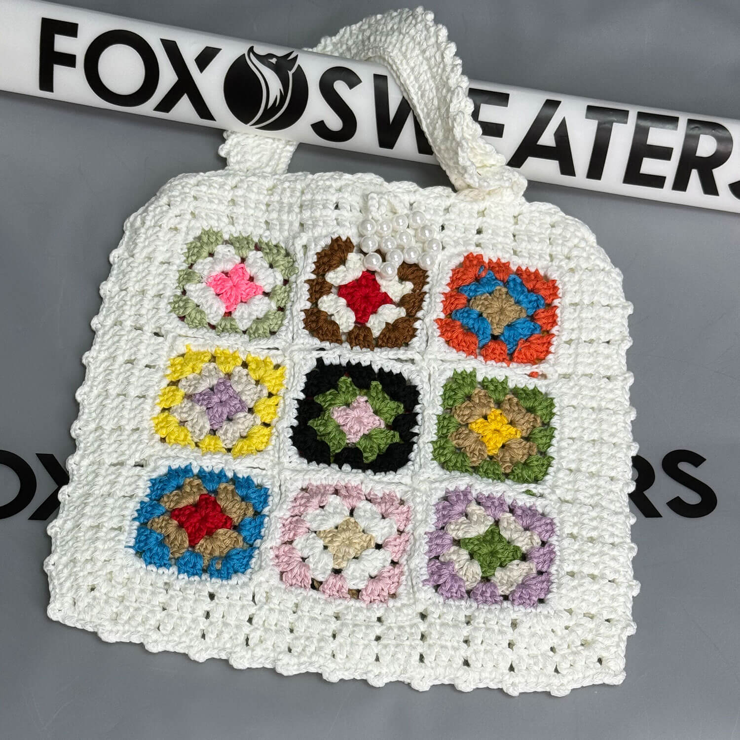 Boho Chic Floral Granny Square Handmade Crochet Knit Tote Bag