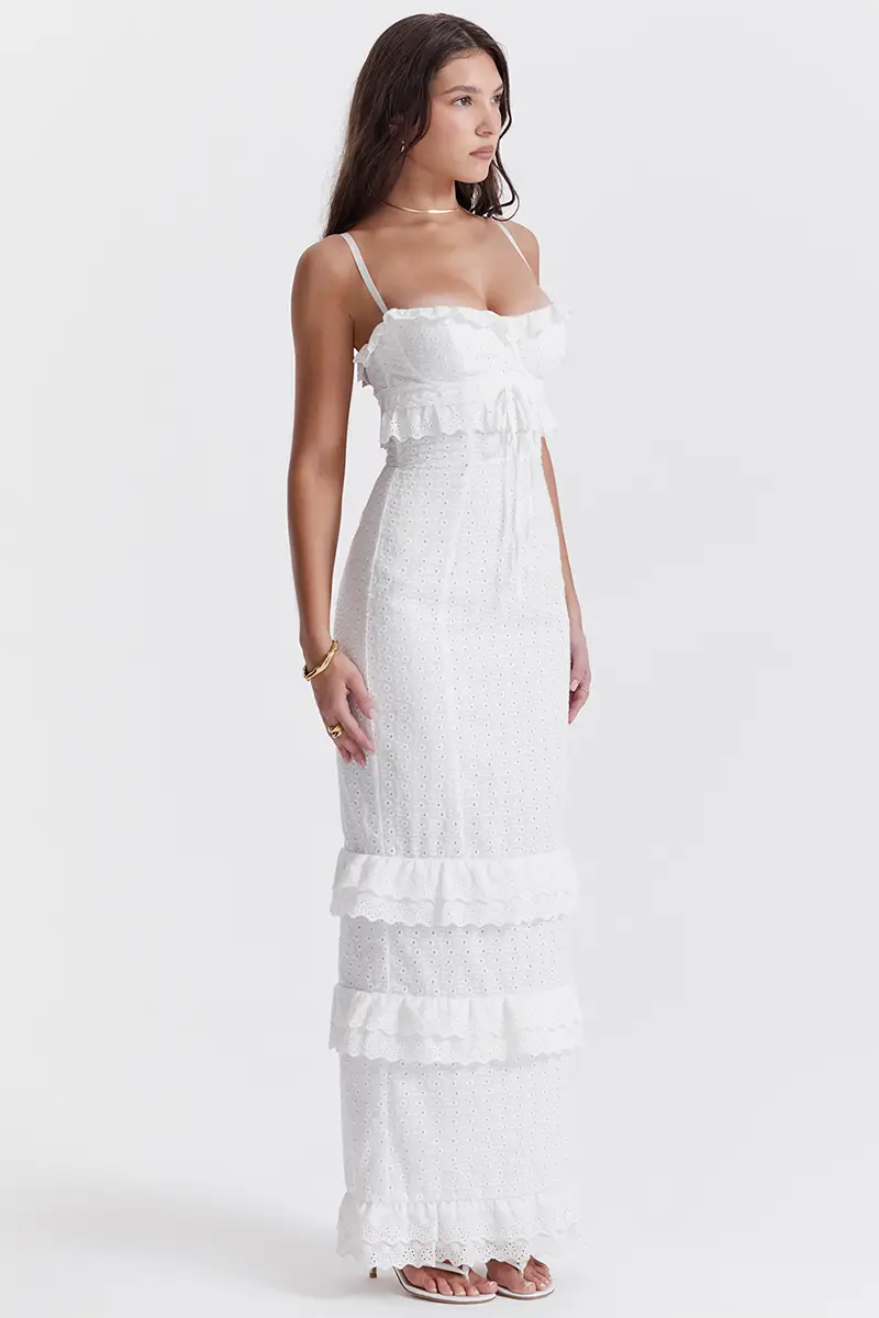 Boston White Eyelet Embroidery Maxi Dress