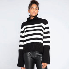 Breton Black and White Stripe Turtleneck Long Sleeve Oversized Knit Sweater