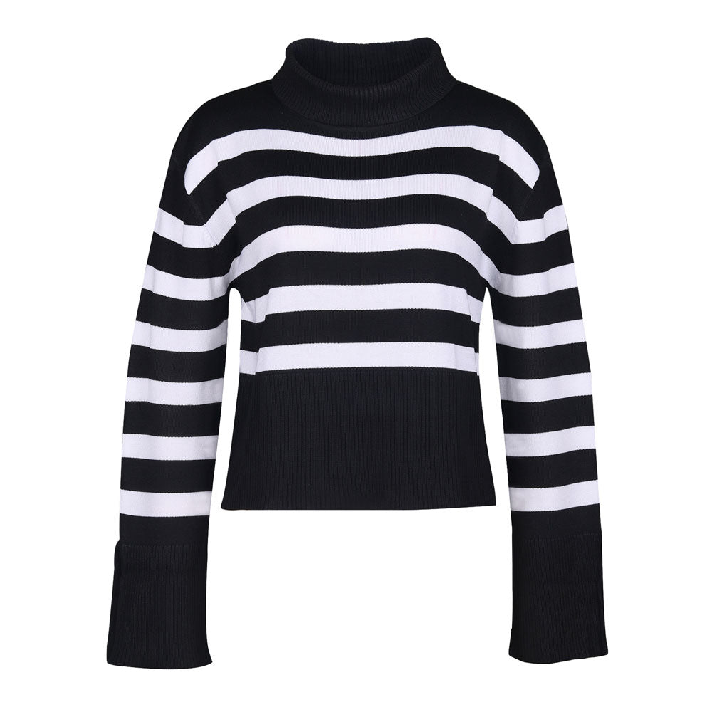 Breton Black and White Stripe Turtleneck Long Sleeve Oversized Knit Sweater