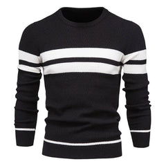 Casual Crew Neck Long Sleeve Winter Rib Knit Contrast Striped Men Pullover Sweater