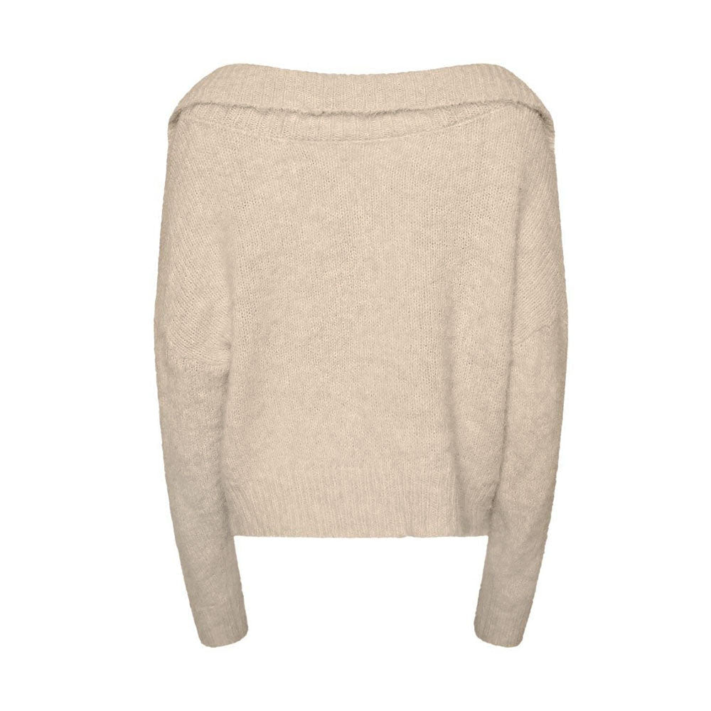 Casual Foldover Collar V Neck Drop Shoulder Apricot Pullover Cropped Sweater