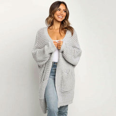 Casual Open Front Drop Shoulder Crochet Waffle Knit Cardigan