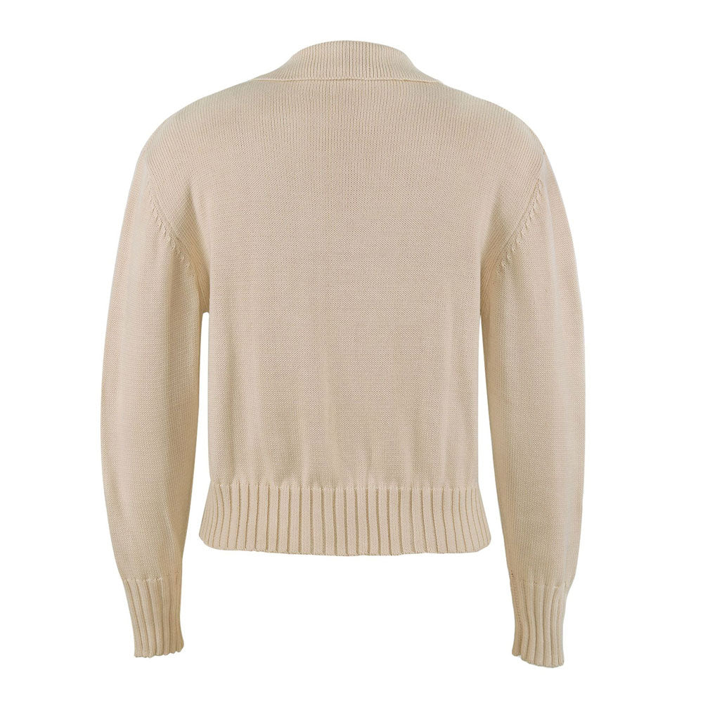 Casual Style Collared V Neck Long Sleeve Knit Sweater