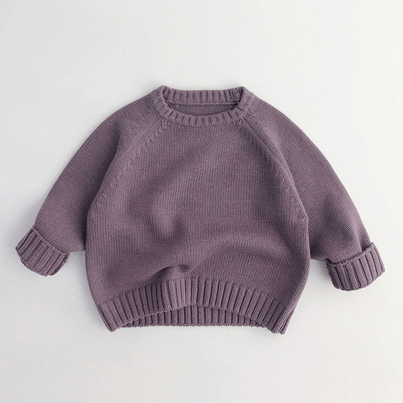 Casual Solid Color Round Neck Raglan Sleeve Kids Pullover Sweater