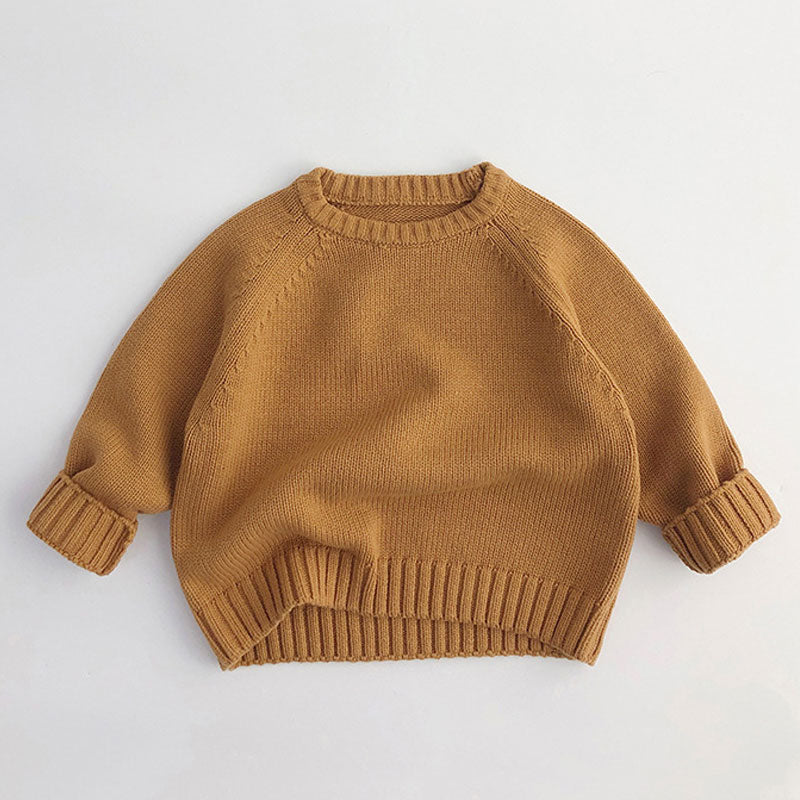 Casual Solid Color Round Neck Raglan Sleeve Kids Pullover Sweater