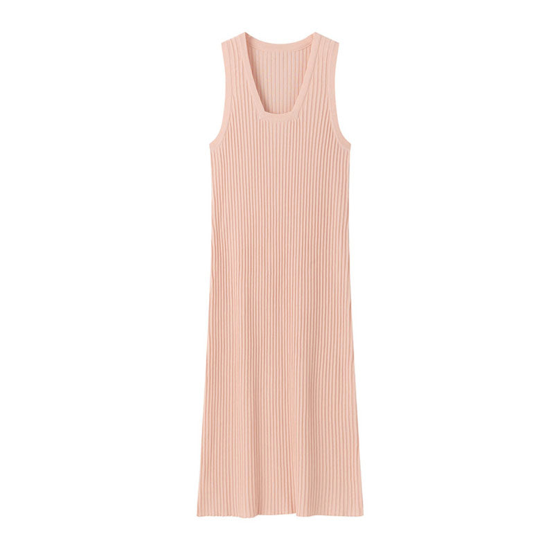 Casual Square Neck Ribbed Knit A Line Summer Midi Knit Tank Dress