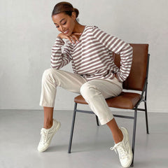 Casual Style Contrast Color Crew Neck Base Stripe Sweater