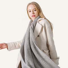 Casual Style Solid Grey Long Rectangle Knit Scarf