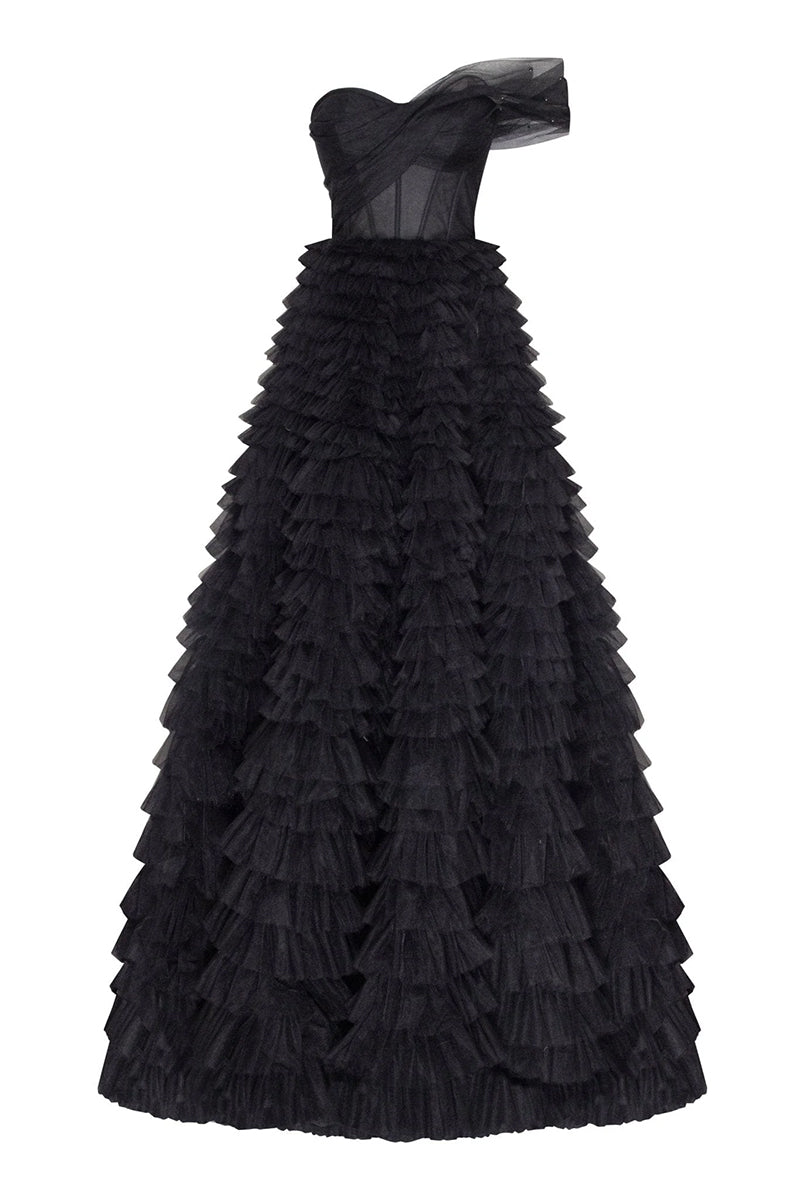 Celebrate Romance Frill Layered Evening Dress