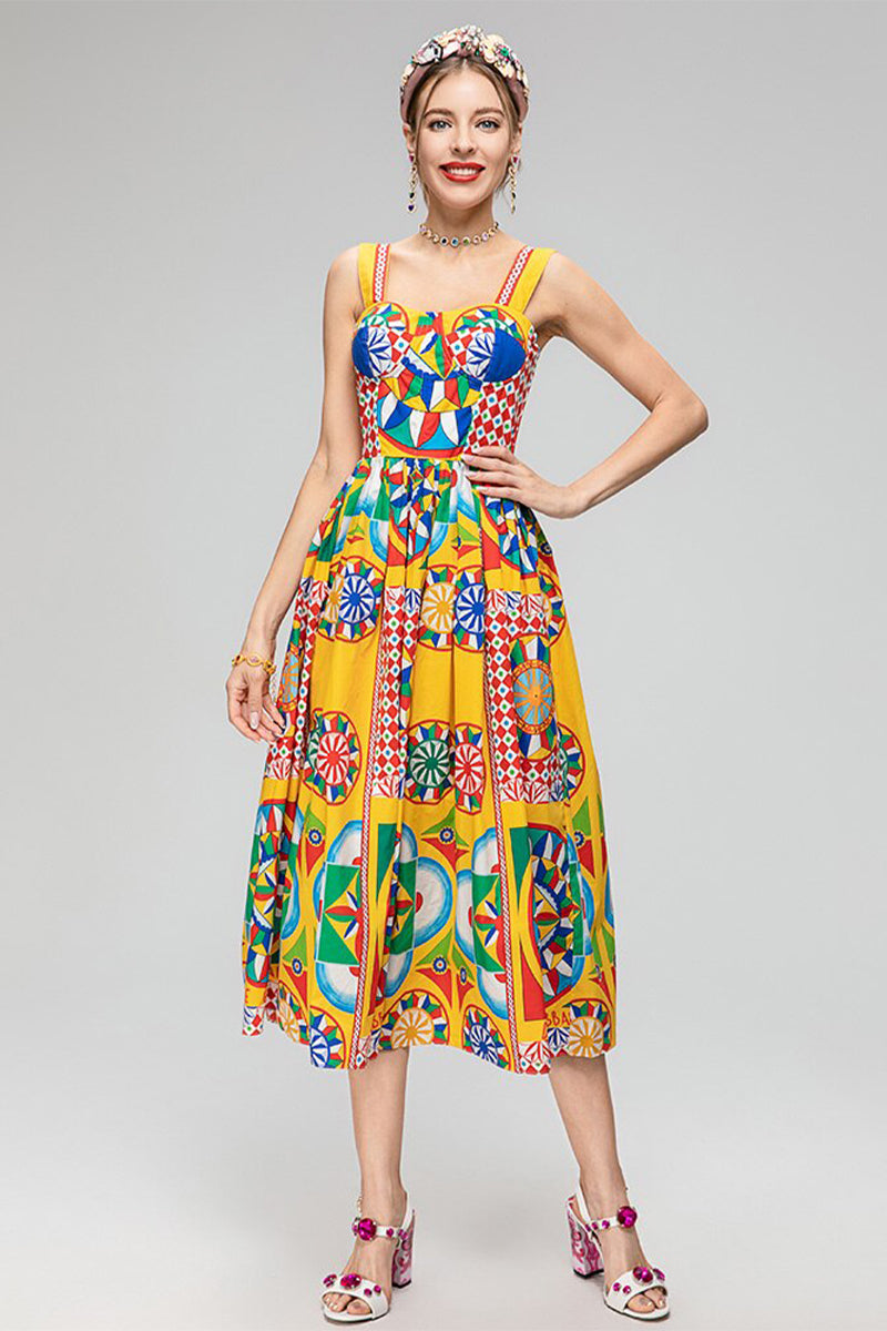 Chasing Sun Carretto Print Bustier Midi Dress