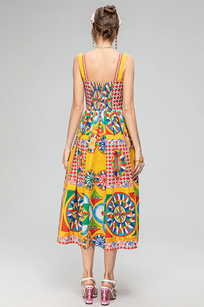 Chasing Sun Carretto Print Bustier Midi Dress