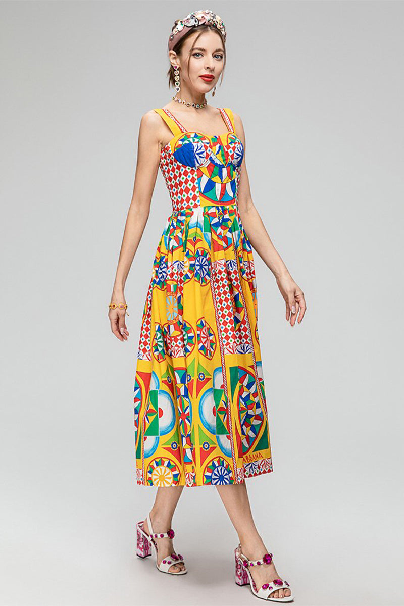 Chasing Sun Carretto Print Bustier Midi Dress