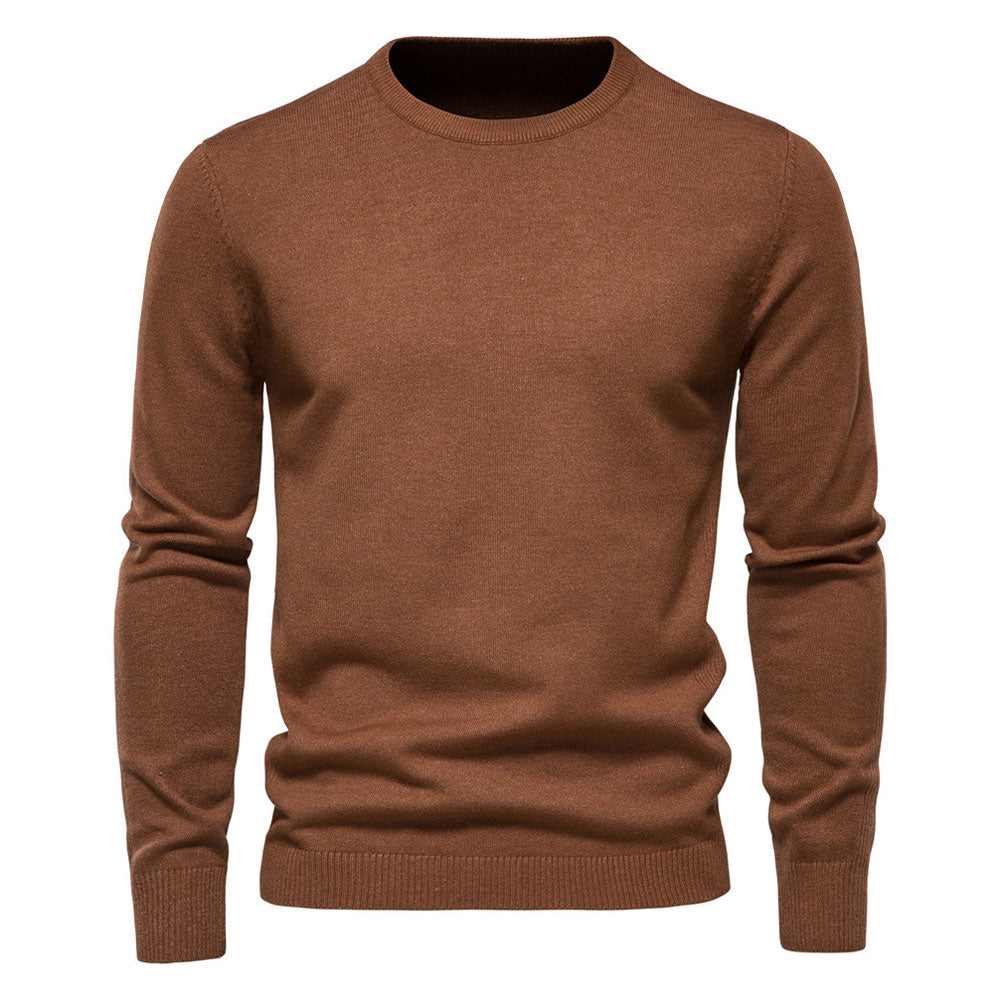 Chic Ribbed Knit Trim Crew Neck Long Sleeve Winter Men Pullover Sweater