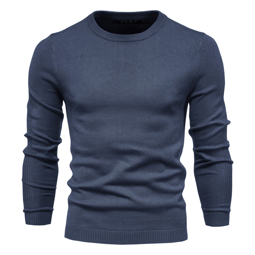 Chic Ribbed Knit Trim Crew Neck Long Sleeve Winter Men Pullover Sweater