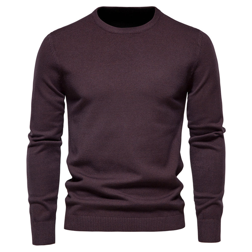 Chic Ribbed Knit Trim Crew Neck Long Sleeve Winter Men Pullover Sweater