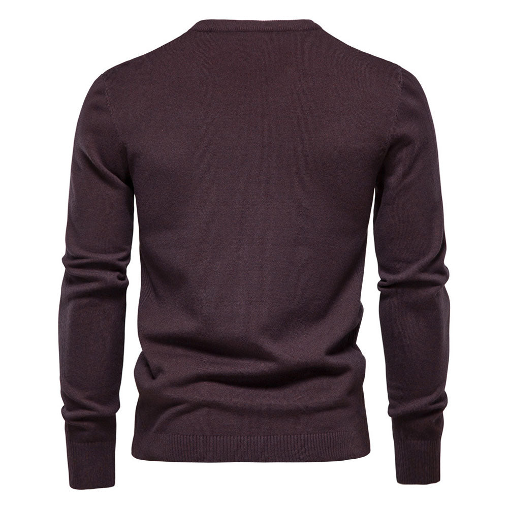 Chic Ribbed Knit Trim Crew Neck Long Sleeve Winter Men Pullover Sweater