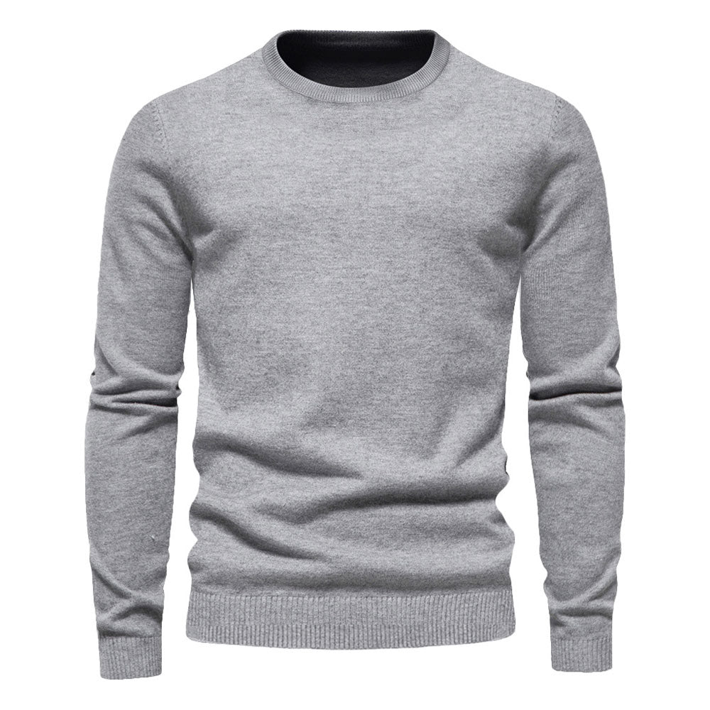 Chic Ribbed Knit Trim Crew Neck Long Sleeve Winter Men Pullover Sweater