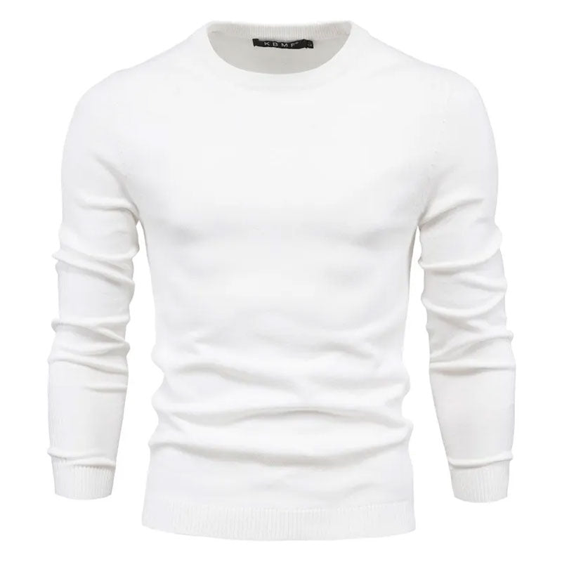Chic Ribbed Knit Trim Crew Neck Long Sleeve Winter Men Pullover Sweater