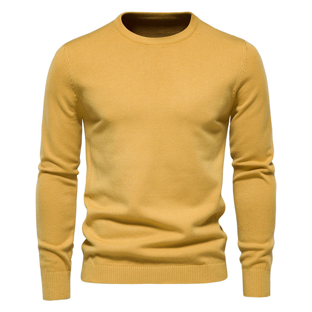 Chic Ribbed Knit Trim Crew Neck Long Sleeve Winter Men Pullover Sweater