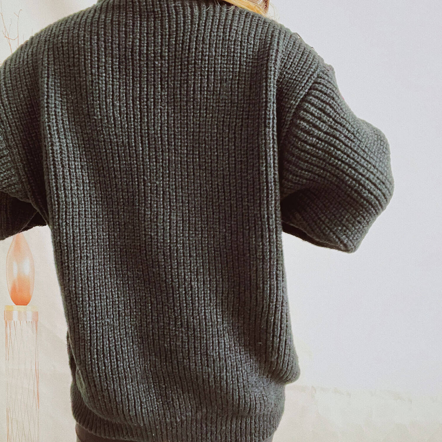 Christmas Santa Hat Applique Long Sleeve Oversized Ribbed Knit Sweater