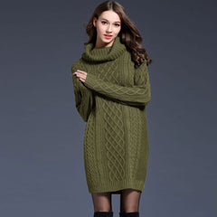 Chunky Cowl Neck Drop Shoulder Fisherman Cable Knit Mini Sweater Dress