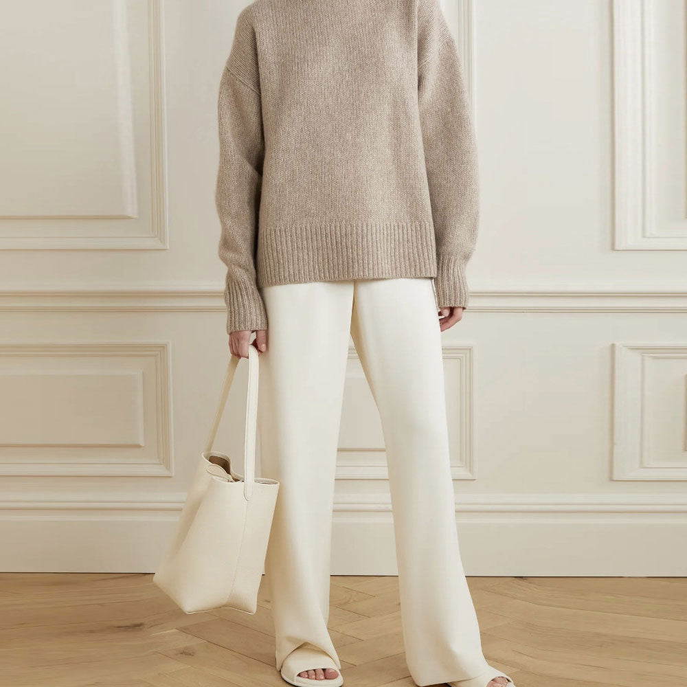 Classic Crew Neck Drop Shoulder Long Sleeve Rib Knit Oversized Sweater