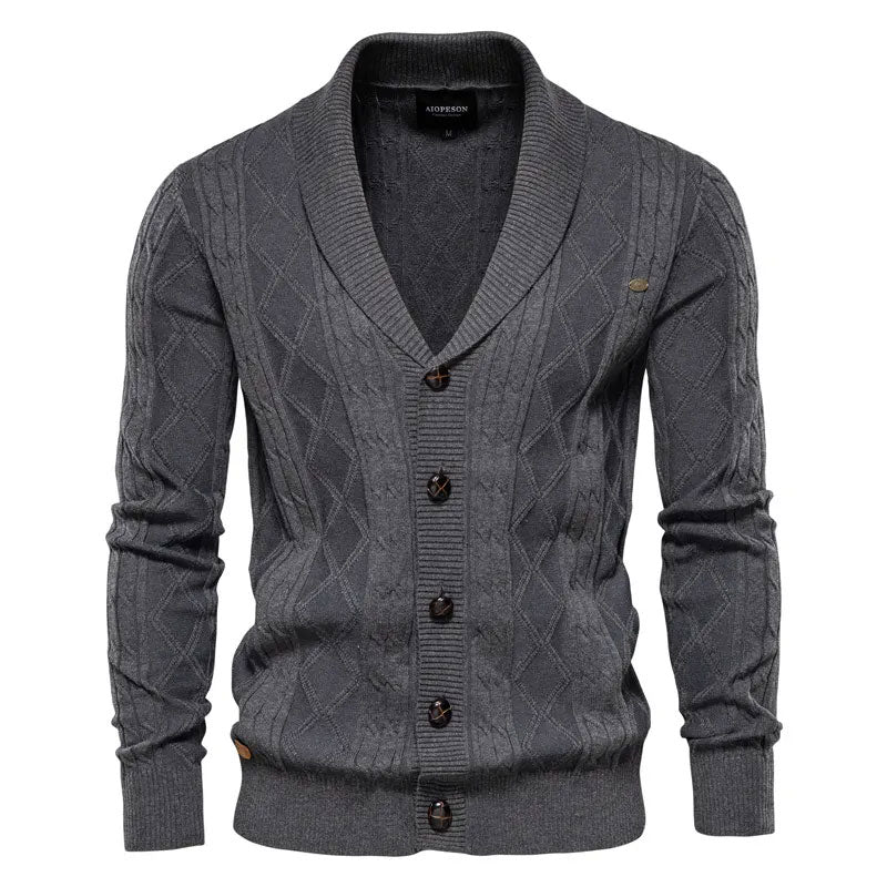 Classic Shawl Collar Button Up Winter Men Cable Knit Fisherman Cardigan