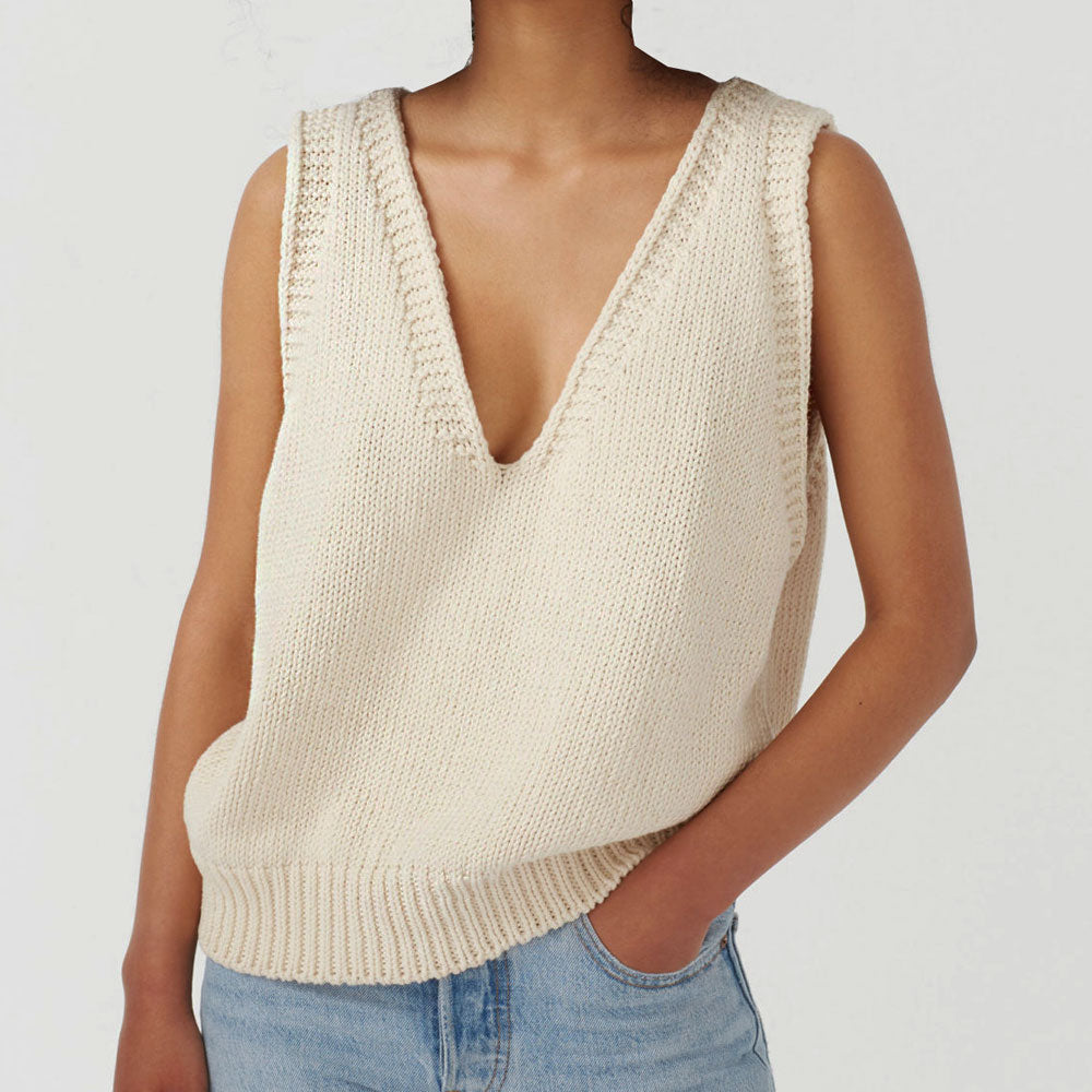 Classic Solid Color Plunging Neck Pullover Sweater Vest