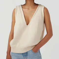 Classic Solid Color Plunging Neck Pullover Sweater Vest